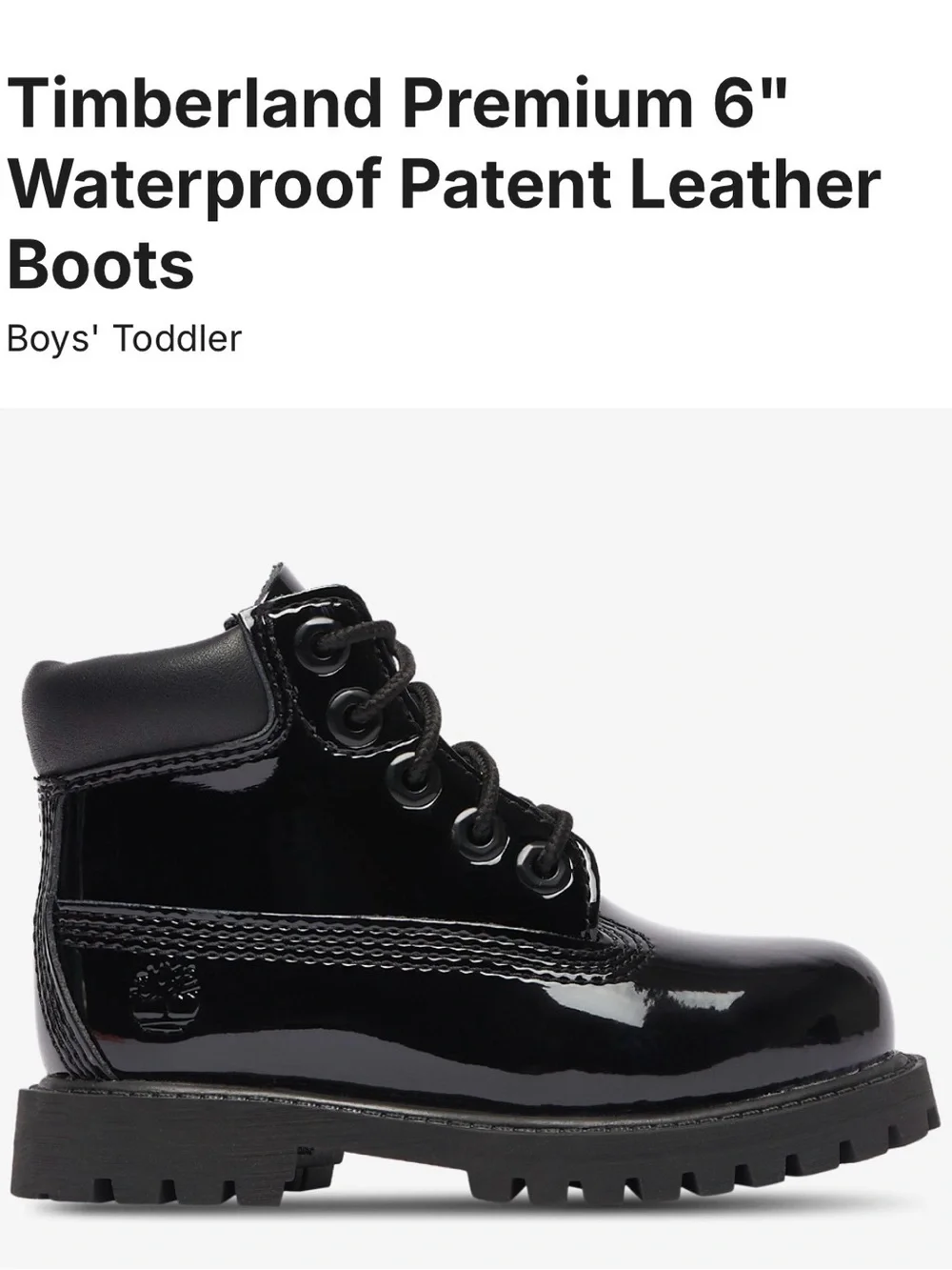Timberland Kids Black Patent Leather Lace-Up Boots